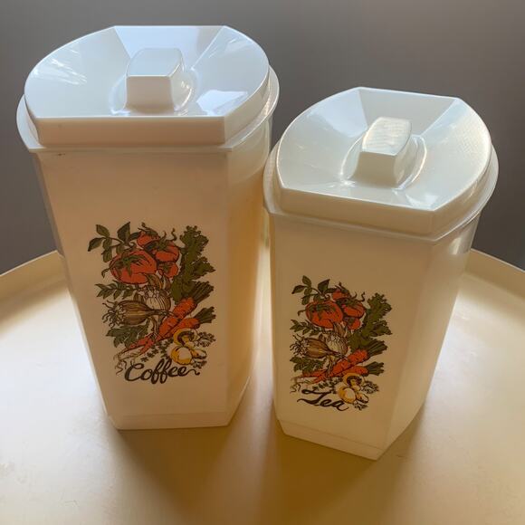 Vintage 4-Piece MCM Coffee & Tea Nesting Storage Containers/Lids Vegetable Print - Picture 2 of 8